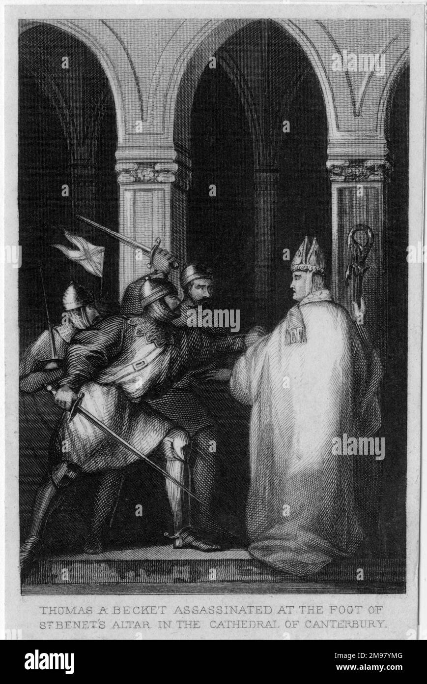 Thomas A Becket, Erzbischof von Canterbury, ermordet von vier Rittern am Fuß des Sankt-Benet-Altars am 29. Dezember 1170. Stockfoto