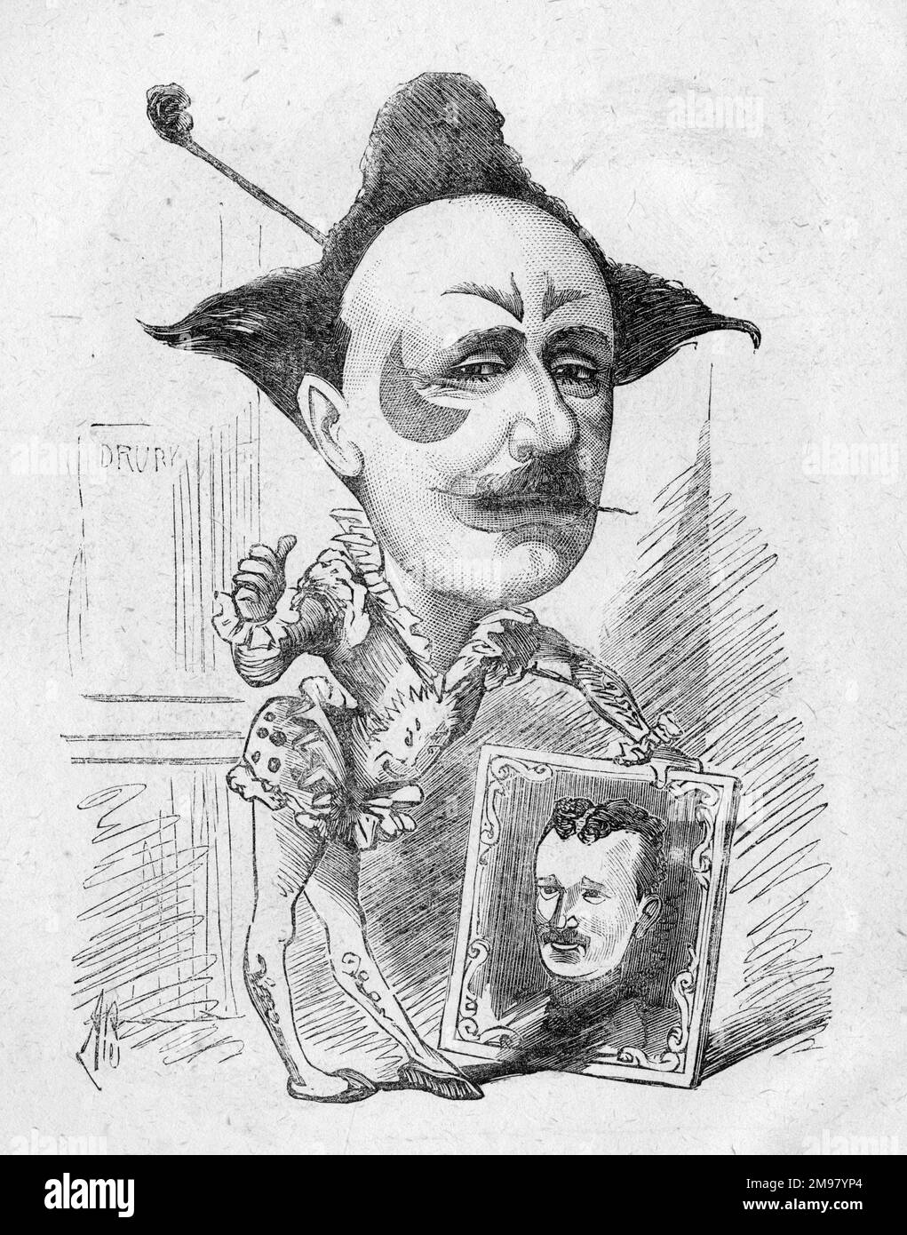 Karikatur von Fred Evans in seinem Clownkostüm. Er trat im Theatre Royal auf, Drury Lane, London. Stockfoto
