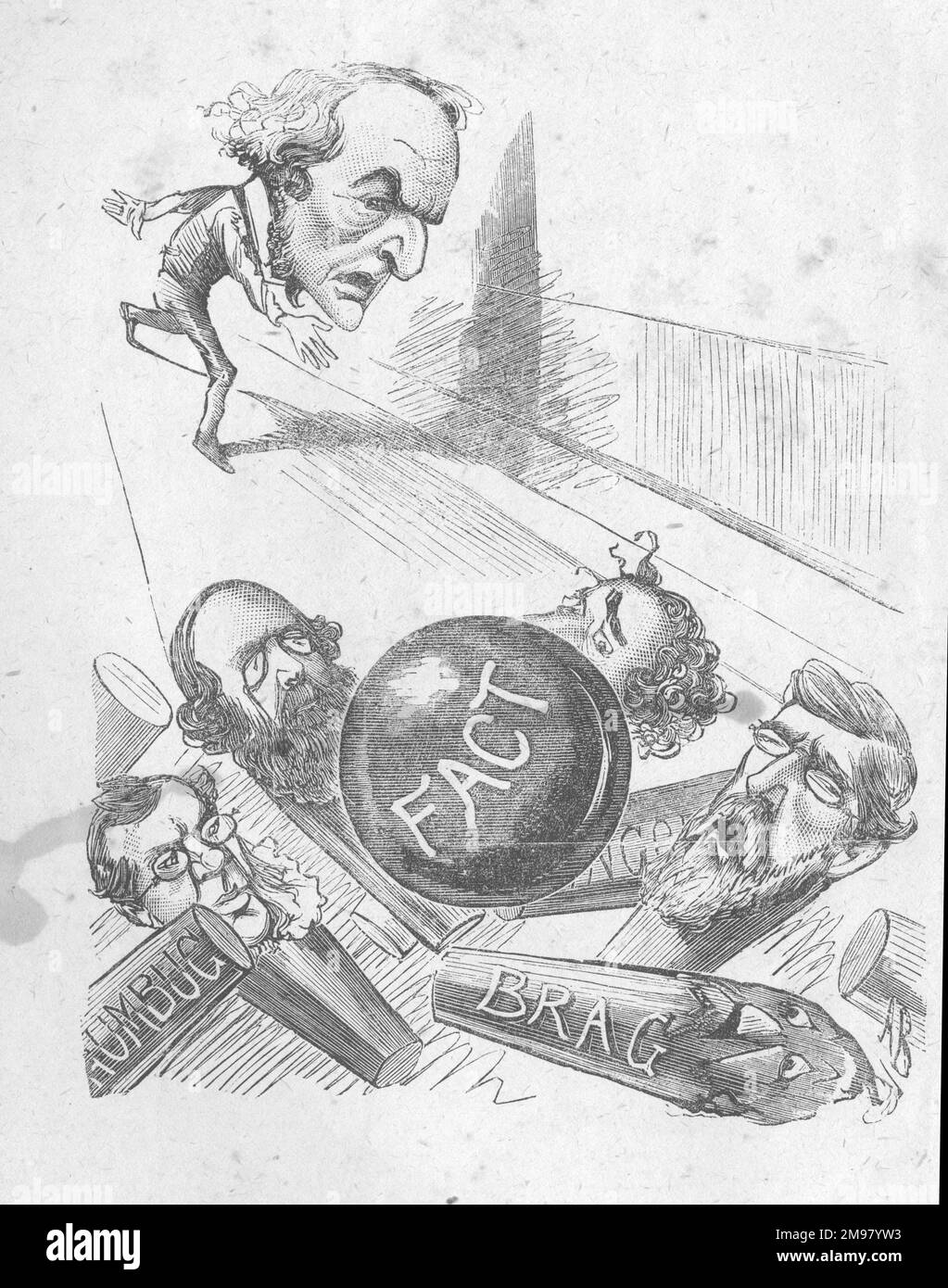 Cartoon, politische Skittles... Ex-Premierminister Gladstone bowlt über seine Tory-Rivalen. Stockfoto