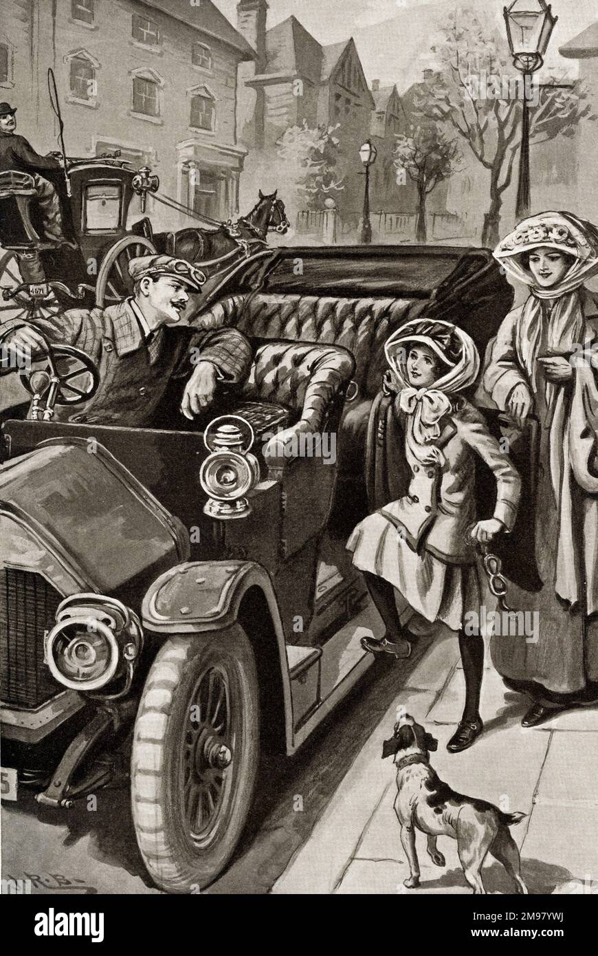 Illustration: Vicky fährt in einem neuen Auto. Stockfoto