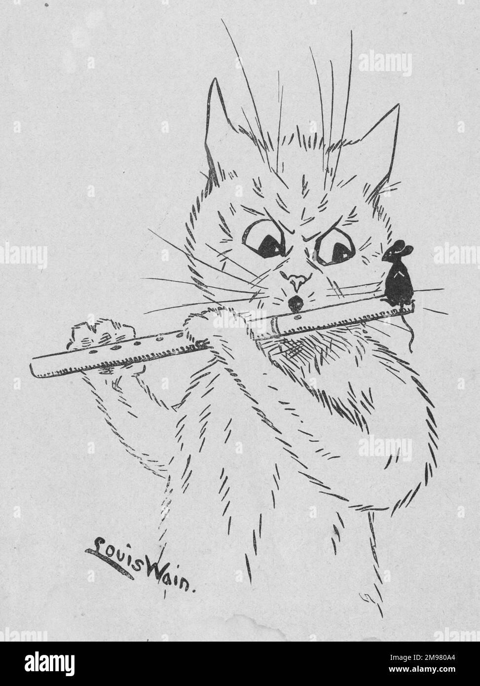 Louis Wain - Flötenspieler und Maus. Stockfoto