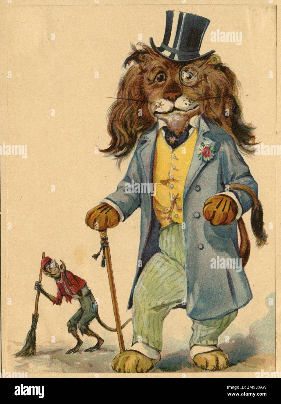 Louis Wain - Rich Lion und Crossing Sweeper Monkey. Stockfoto