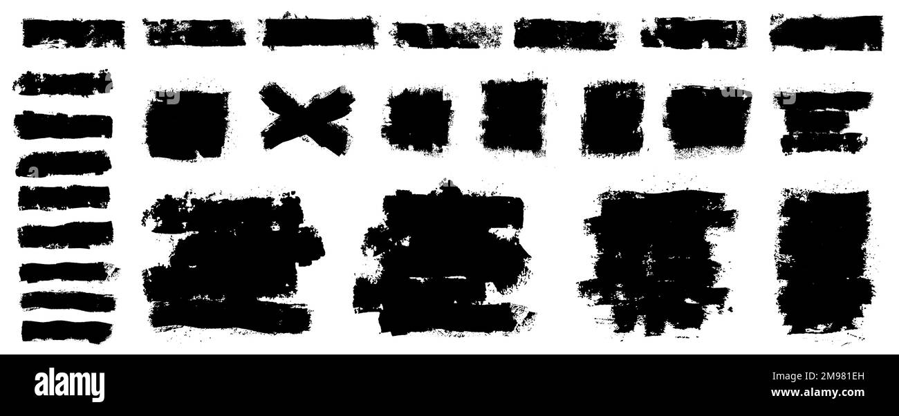 Textursammlung für Malerwalzen. Trockene Linien und große Flecken mit einer Malerwalze abstrahieren Stock Vektor