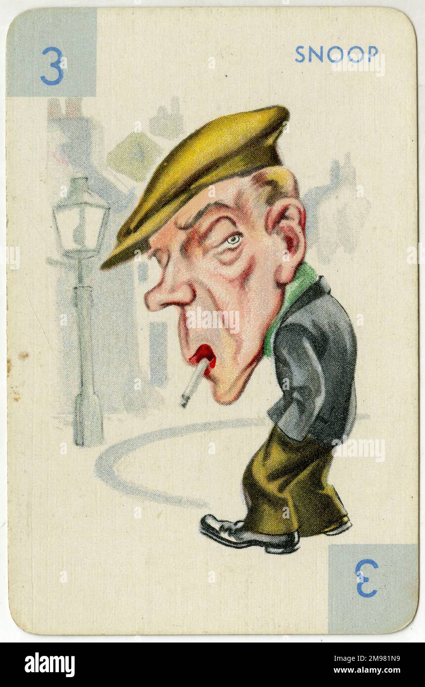 Striptease Kartenspiel - Prudie-Anzug - Snoop. Ein Spiel, bei dem Charaktere an der Durchführung (und anschließend der Verfolgung und Verteidigung) eines striptease beteiligt sind. Die komplexen Regeln lassen zwei Varianten des Spiels zu, die die strafrechtliche Verfolgung der Person (oder des Theaters) vorsehen, die die striptease präsentiert. Stockfoto