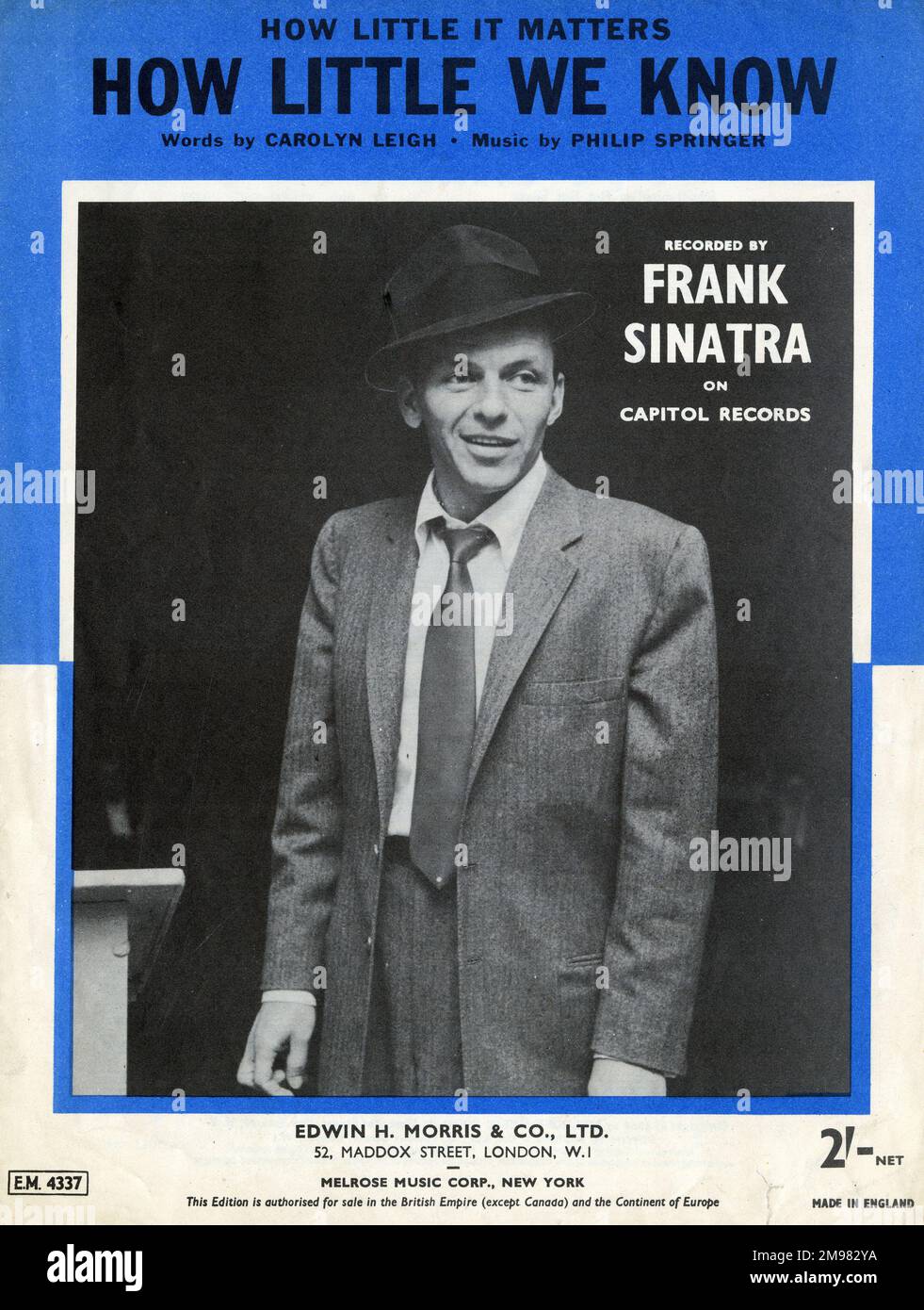 Titelbild, How Little IT Matters How Little We Know, Words von Carolyn Leigh, Musik von Philip Springer, aufgenommen von Frank Sinatra. Stockfoto