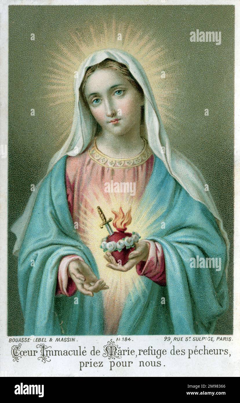 Chromolithograph Devoctional Card - Die Jungfrau Maria Stockfoto