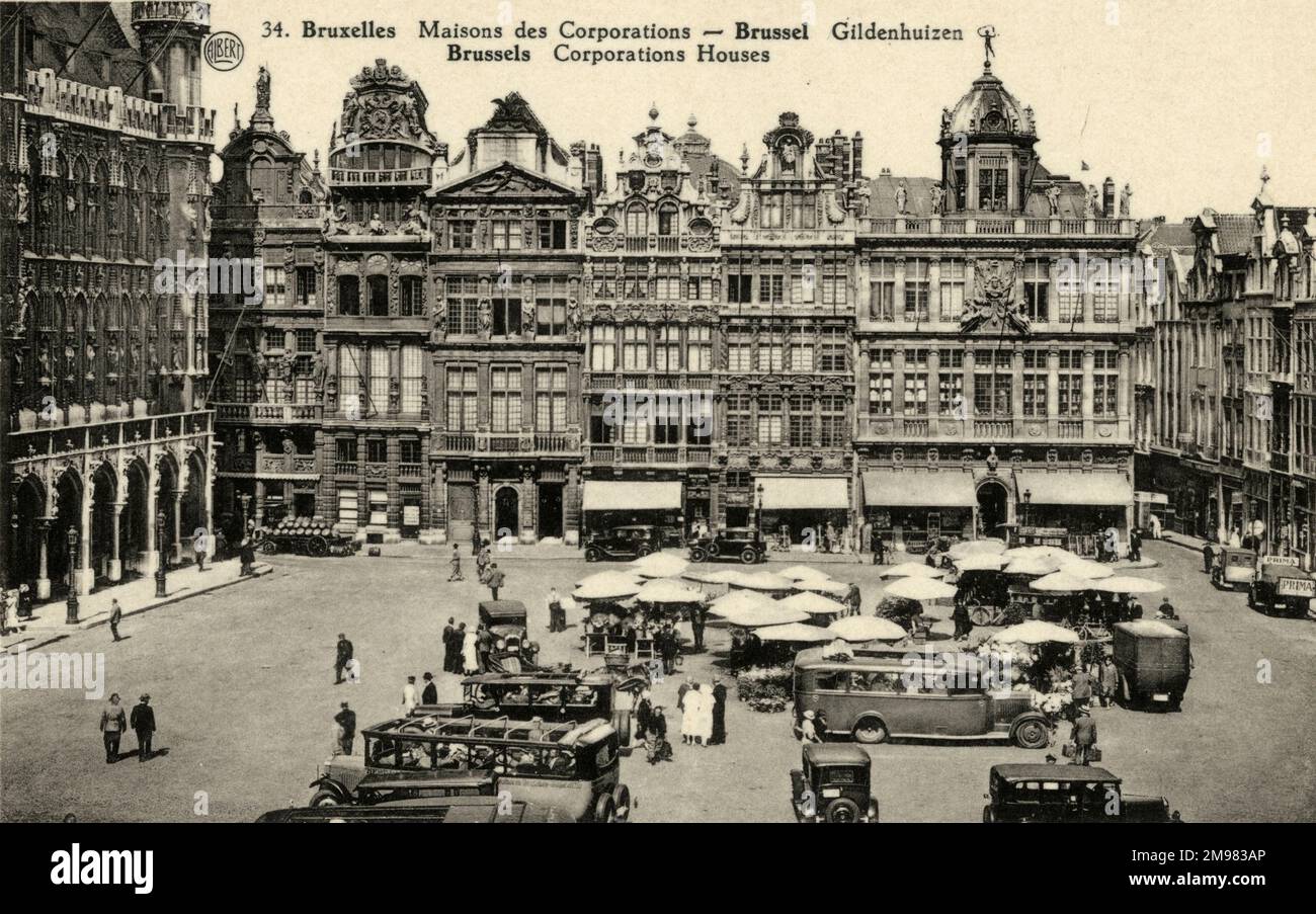 Häuser der Gesellschaften am Grand Place de Bruxelles (Grote Markt van Brussel) - Brüssel, Belgien. Stockfoto