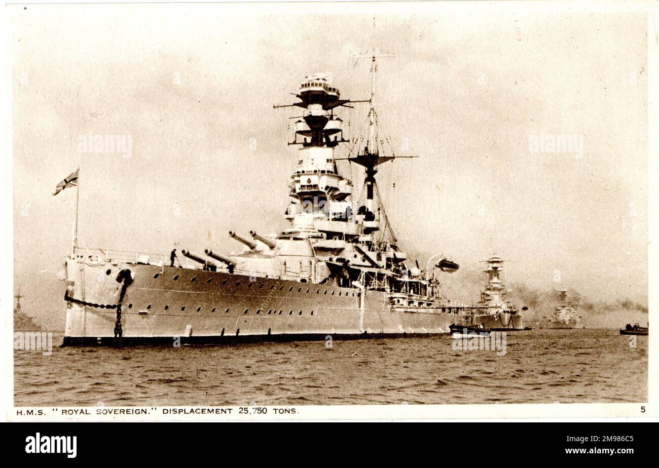 HMS Royal Sovereign, Schlachtschiff, Rache-Klasse. Stockfoto