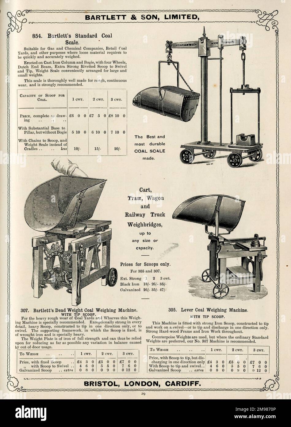Bartlett & Son Ltd Katalog -- Kohlewaagen und Waagen. Stockfoto