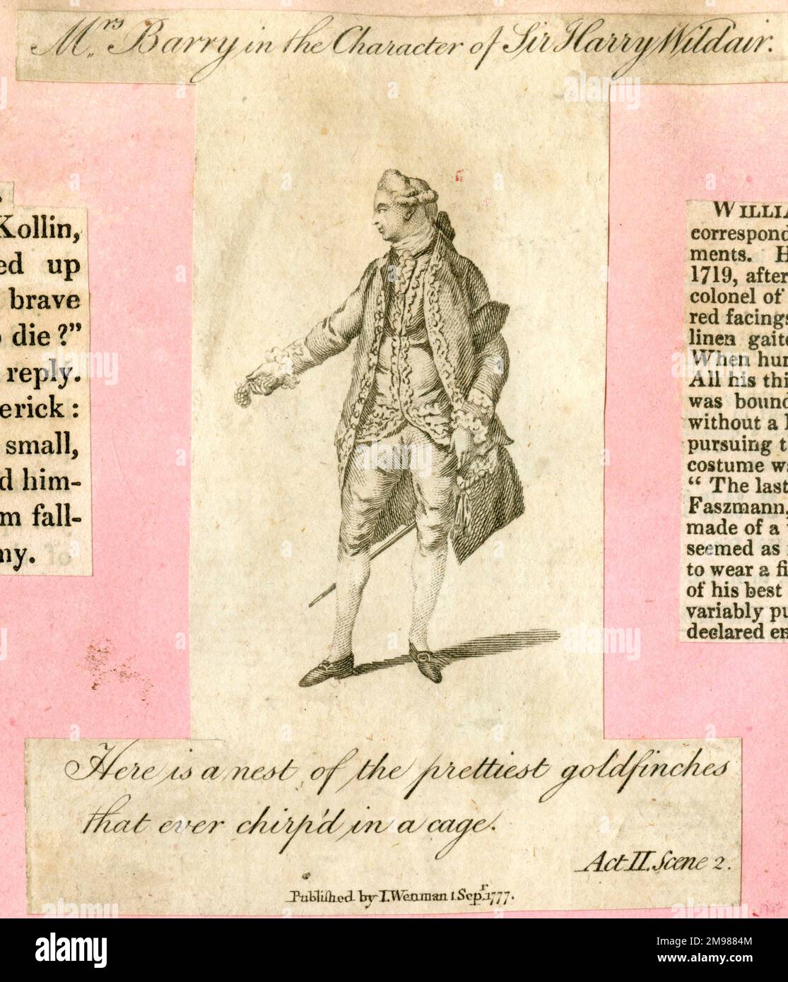 Mrs. Ann Barry in der Rolle von Sir Harry Wildair, in George Farquhars Comic-Stück, das ständige Paar, das sagt: "Hier ist ein Nest der hübschesten Goldfinken, die je in einem Käfig zwitscherten" aus Akt II Szene 2. Stockfoto