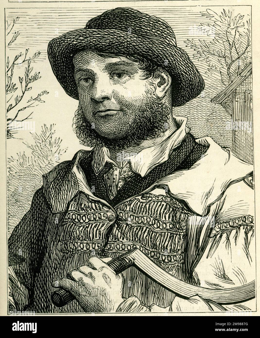 Beruf 1882 - englischer Bauernarbeiter mit Sichel. Stockfoto