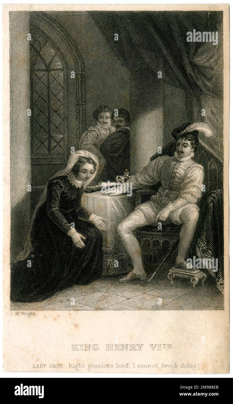 Shakespeare - König Heinrich VI., Teil III - Lady Grey (später Königin Elizabeth) zu König Edward IV: Gütiger gott, ich kann nicht zögern. Stockfoto