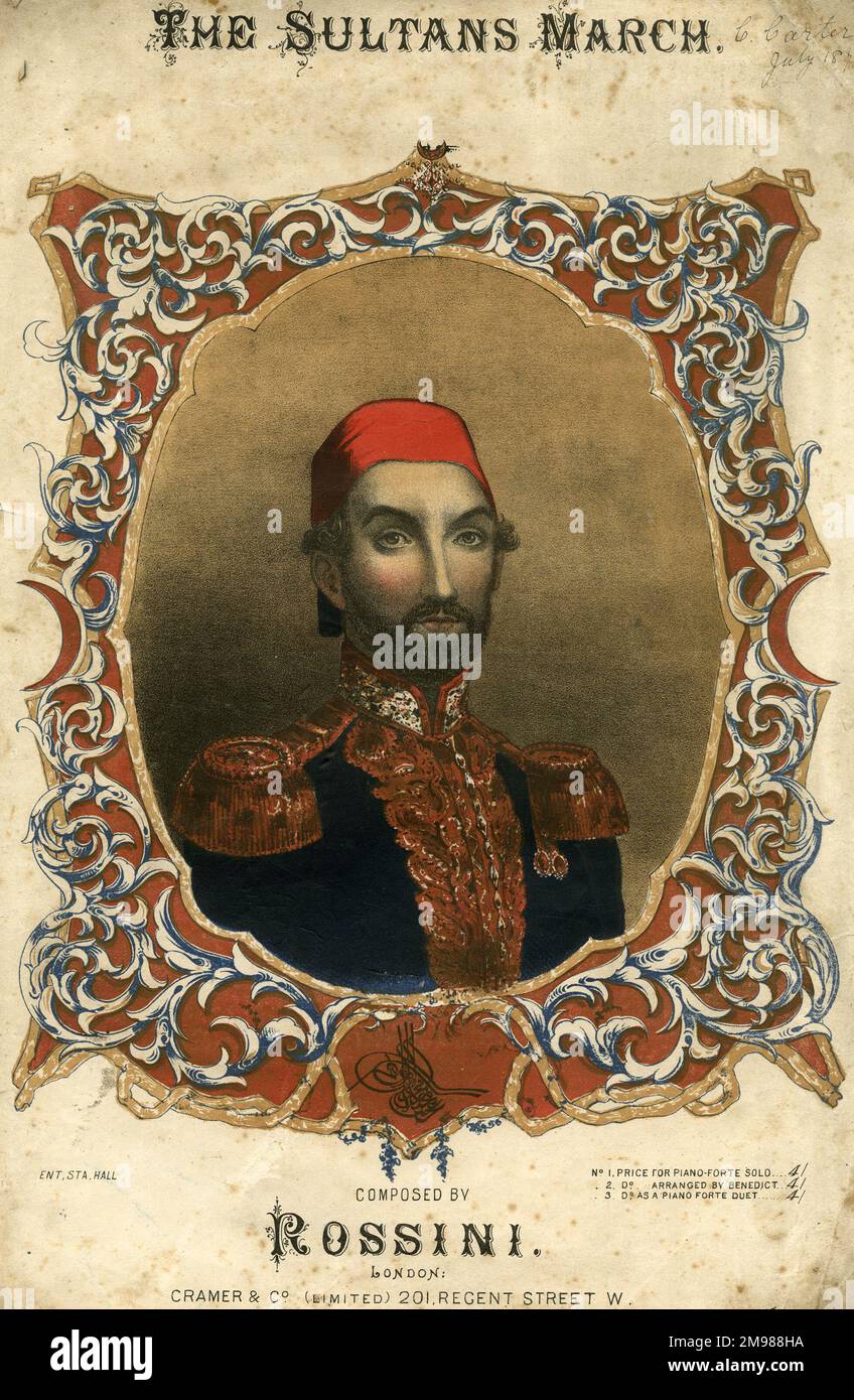 Musikcover, der Sultanenmarsch, komponiert von Rossini, für Abdulmecid I, Sultan der Türken (1823-1861). Stockfoto