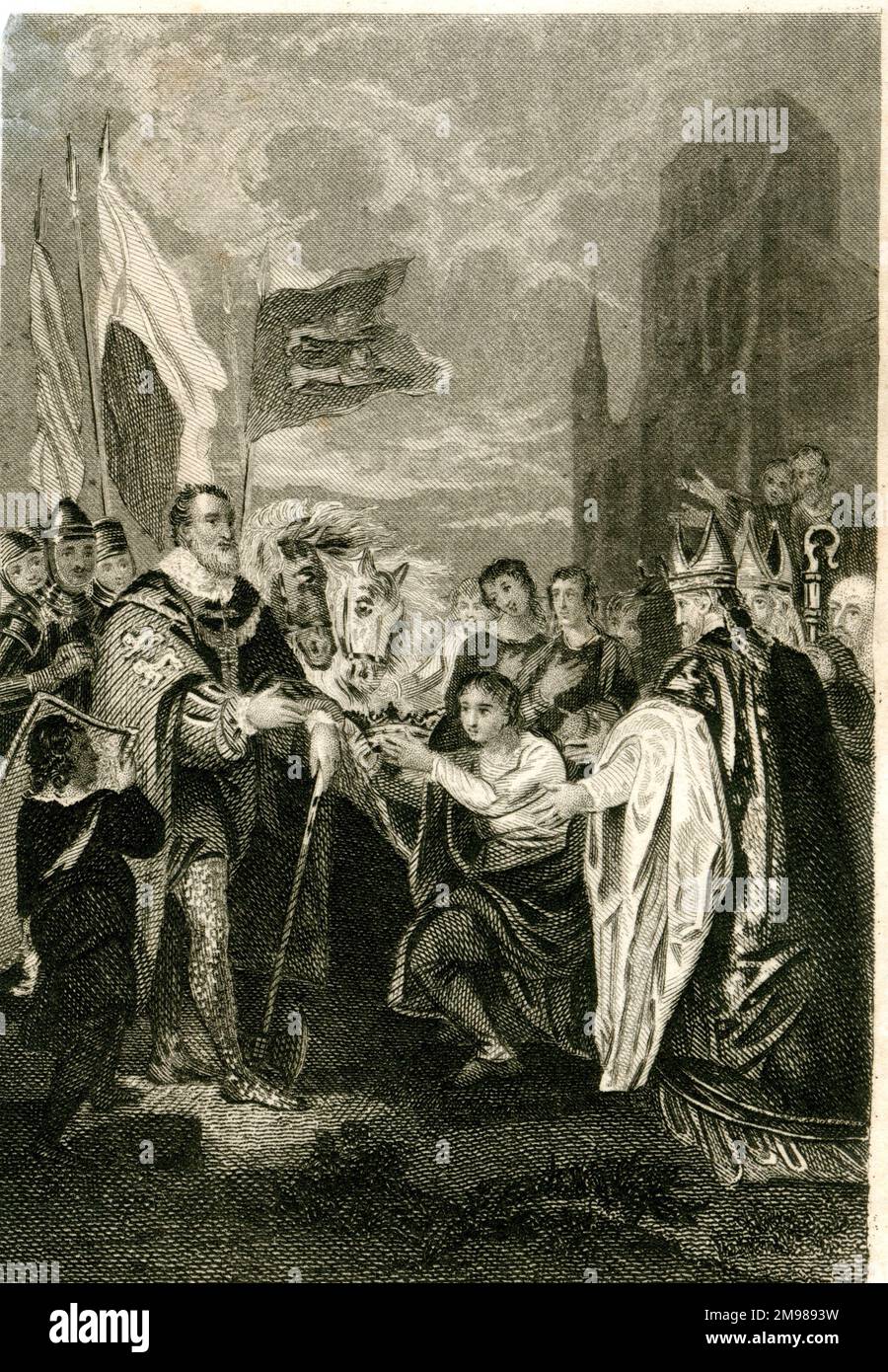 William I. der Eroberer (1027-1087) erhält die Krone, nachdem er die Schlacht von Hastings gewonnen hat. Stockfoto