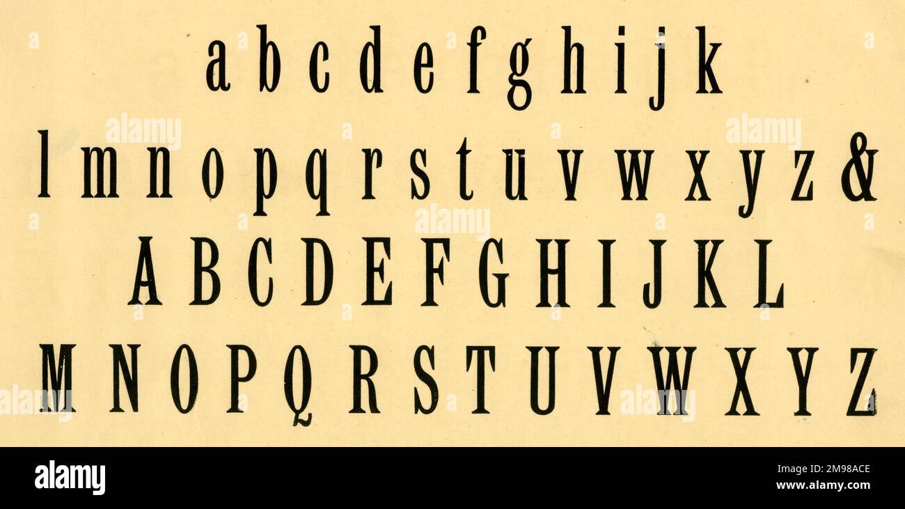 Komprimiertes Alphabet, Groß- und Kleinbuchstaben A-z. Stockfoto