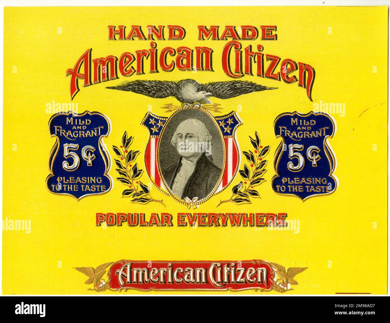 Etikettendesign, American Citizen Tabak - mild und duftend, schmackhaft, beliebt überall. Stockfoto