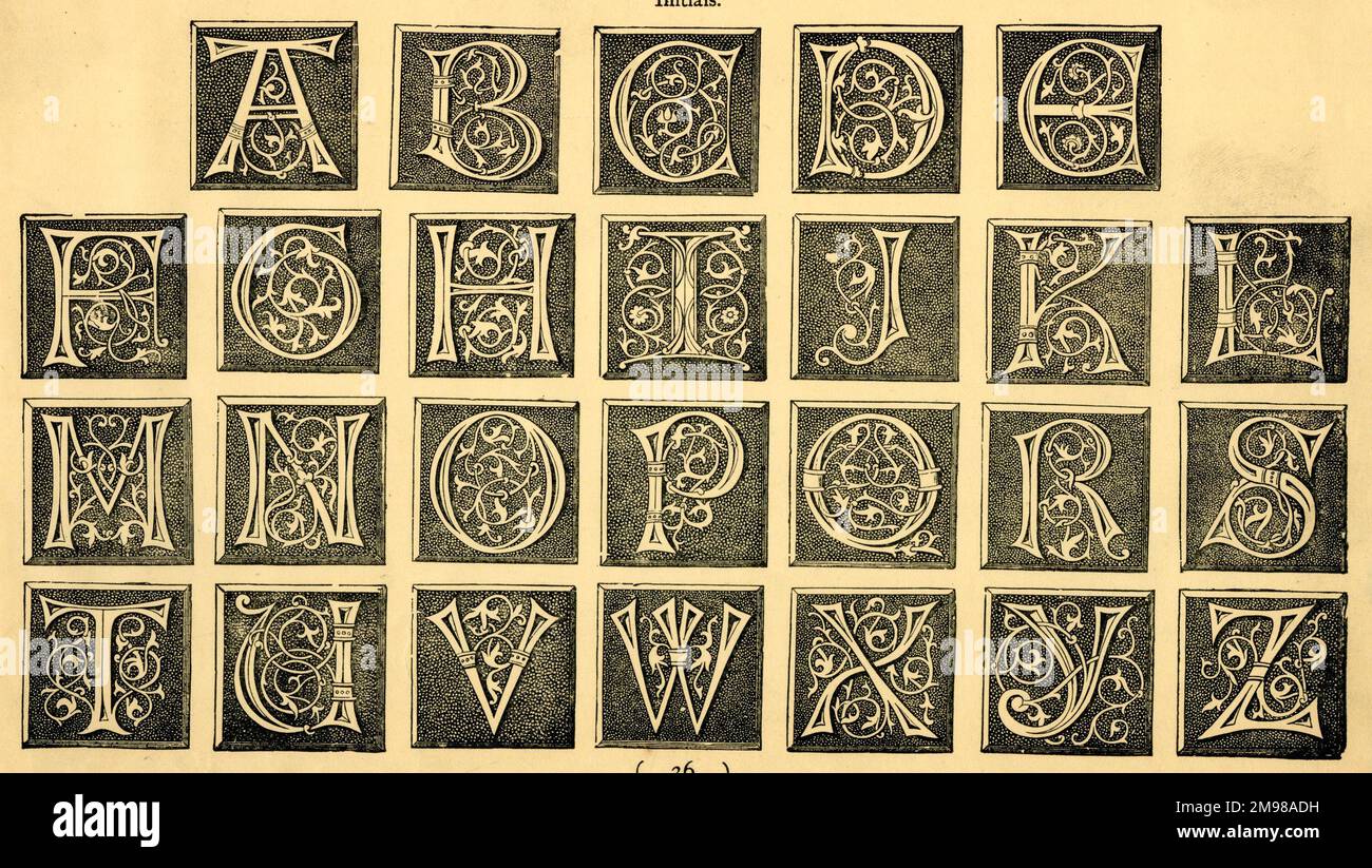 Anfangsbuchstaben des Wirbelblocks A-z. Stockfoto
