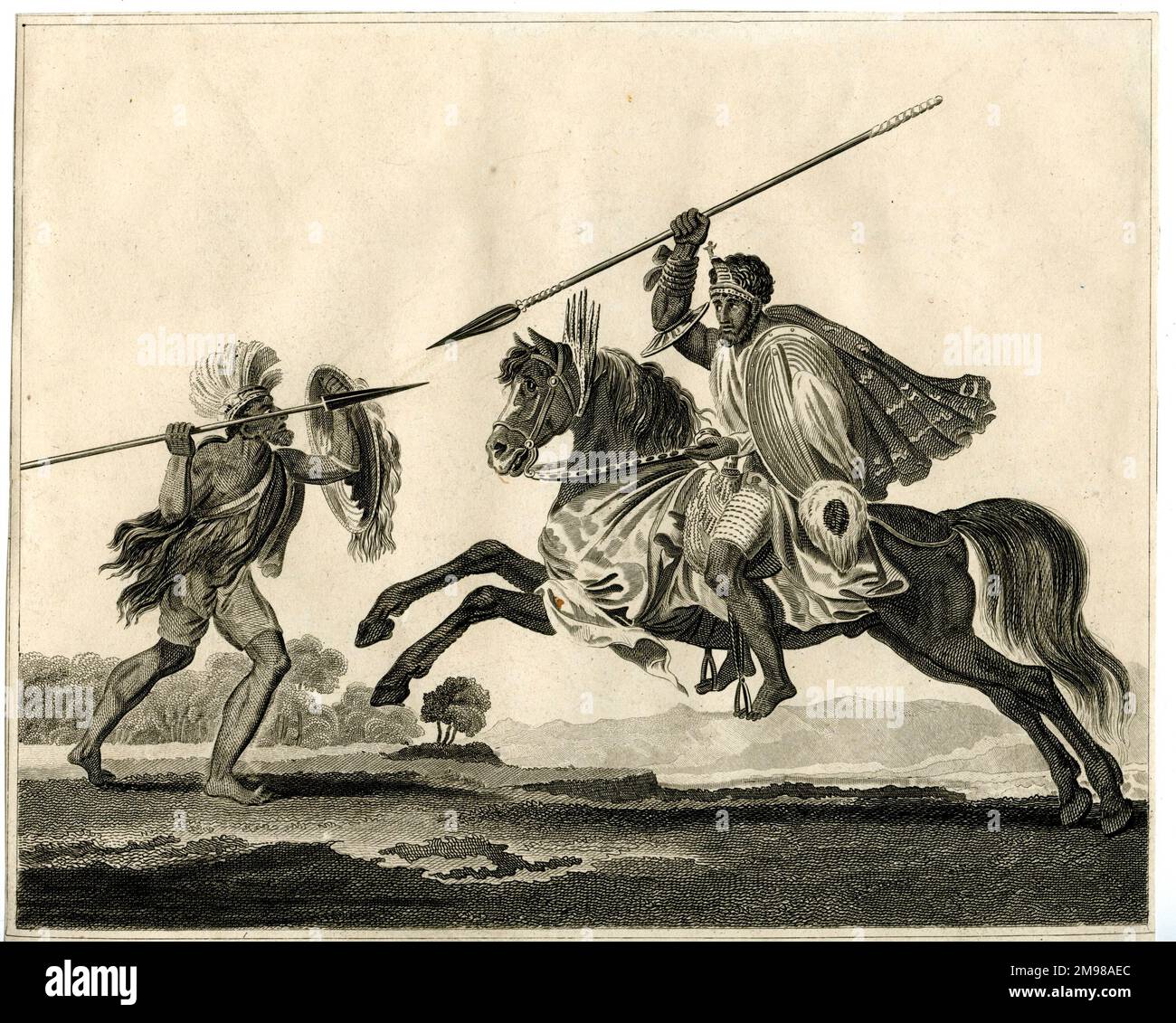 Ein abyssinischer Häuptling greift einen Fußsoldaten an. Stockfoto