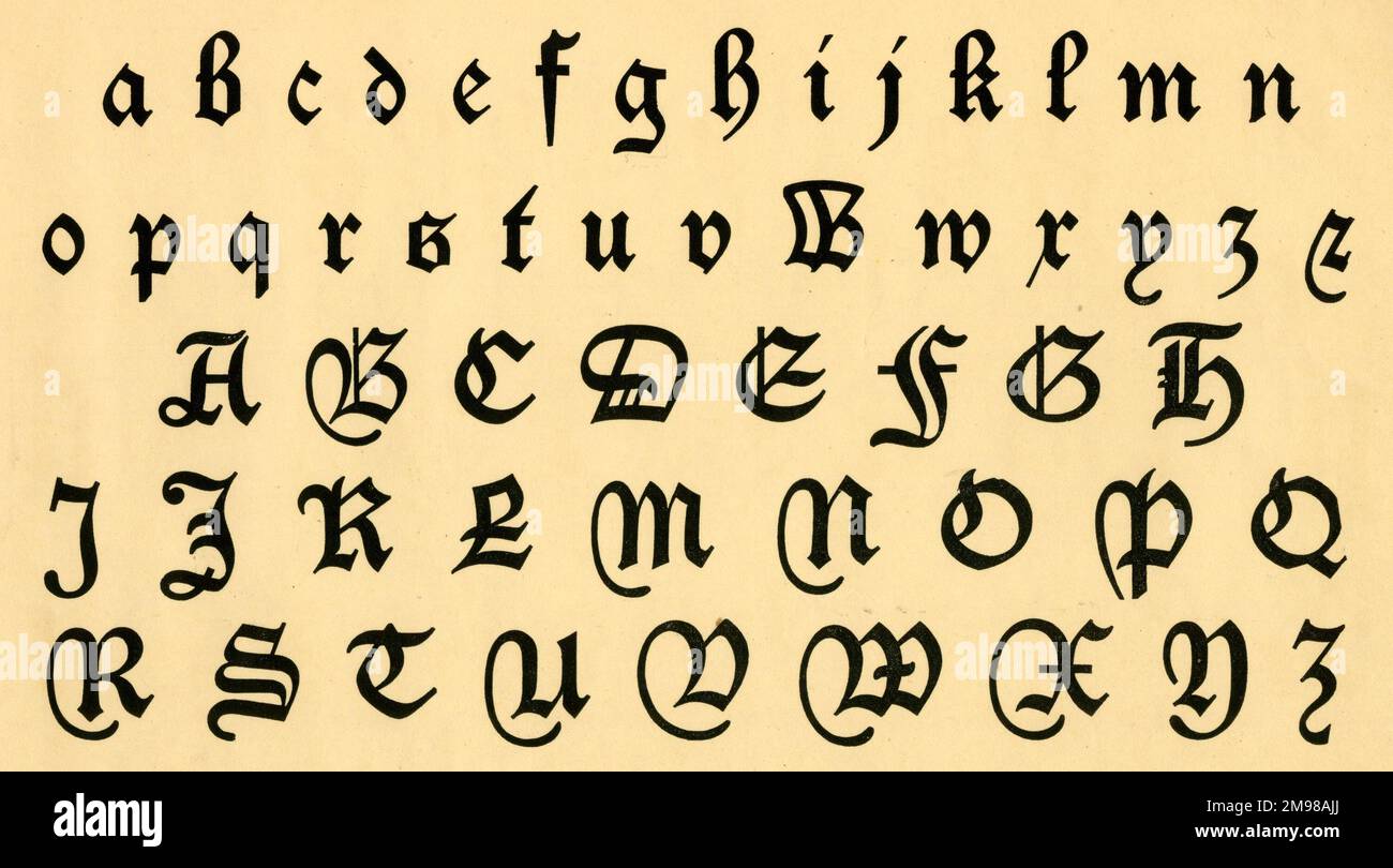 Caxton Alphabet, Groß- und Kleinschreibung A-z. Stockfoto