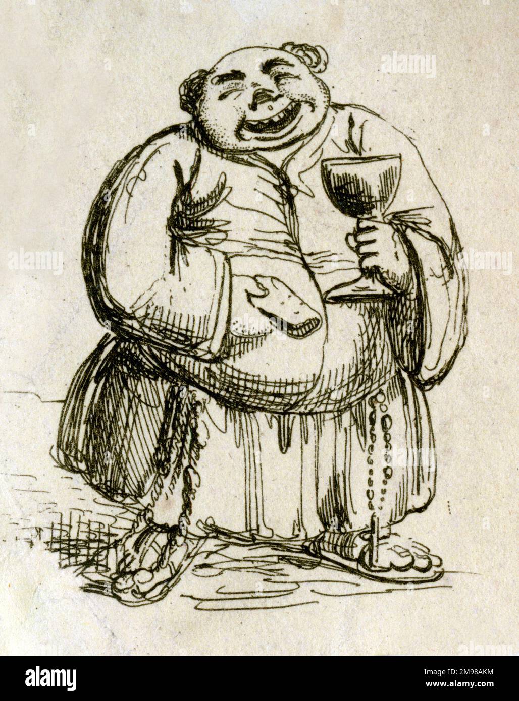 Karikatur eines Gluttonenmönchs. Stockfoto