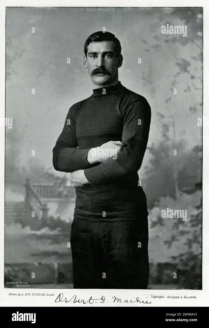 Osbert Gadesden Mackie (1869-1927), englischer Rugby-Gewerkschaftsspieler und anglikanischer Priester. Er spielte Rugby für Wakefield Trinity, Cambridge University, Yorkshire, Barbarians, British Isles XV und England. Stockfoto