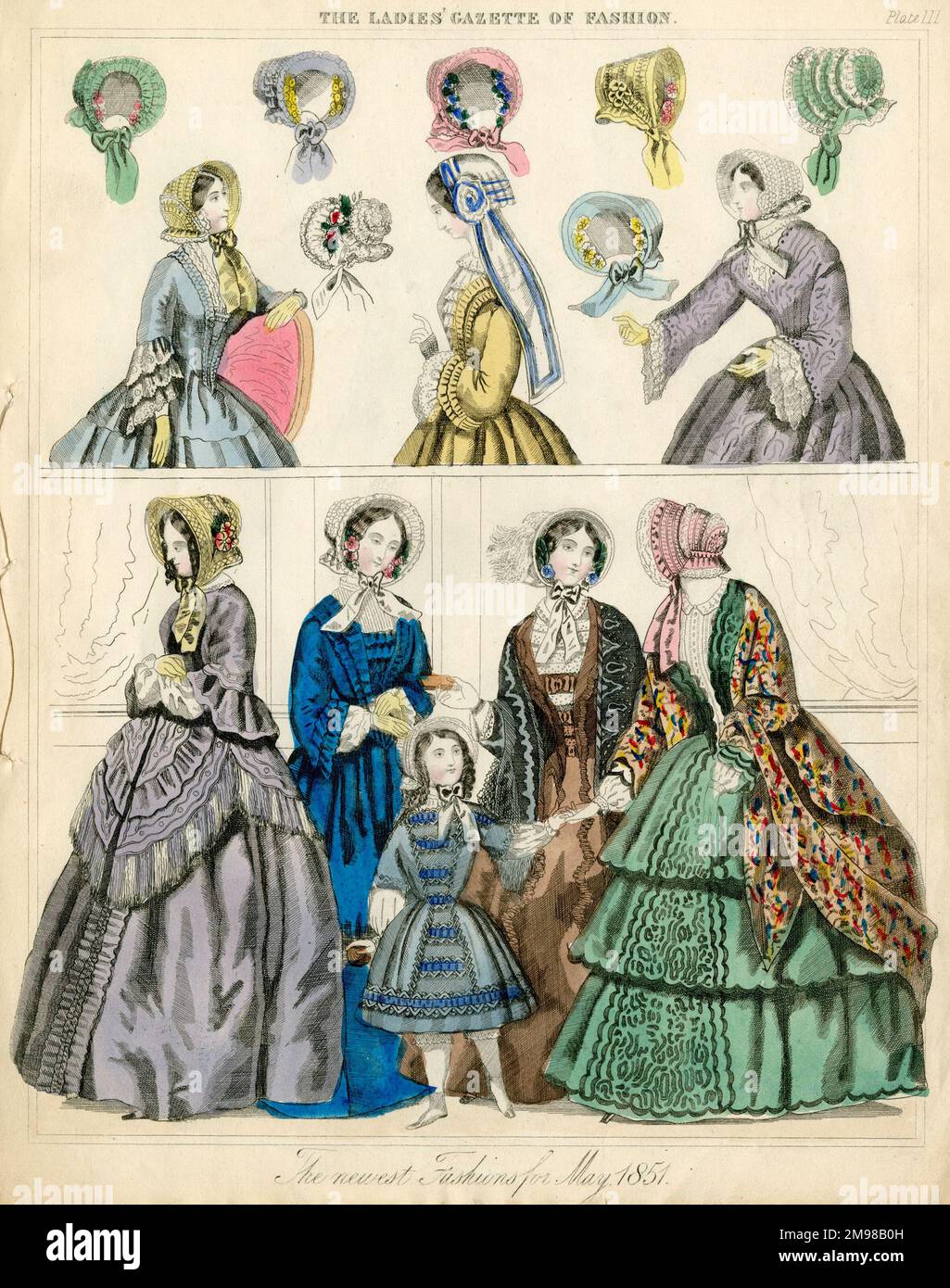 Damenmode für Mai 1851. Stockfoto