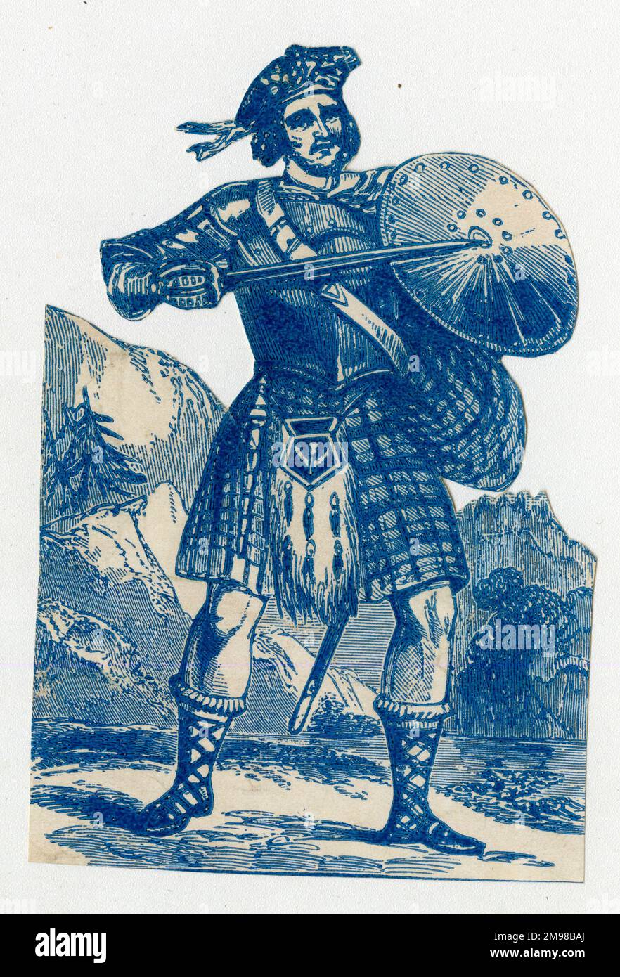 Rob Roy MacGregor (1671-1734), schottischer Gesetzloser und Volksheld, mit Schwert und Schild. Stockfoto