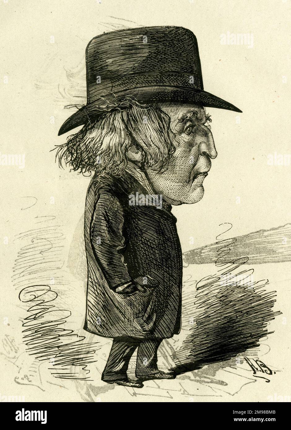 Cartoon, Horace Wigan (ca. 1815-1885), Schauspieler, Dramatiker und Theatermanager, bekannt für seine Detektivrolle. Ein sehr liebenswürdiger Gentleman, obwohl er nicht immer fröhlich aussieht. Stockfoto