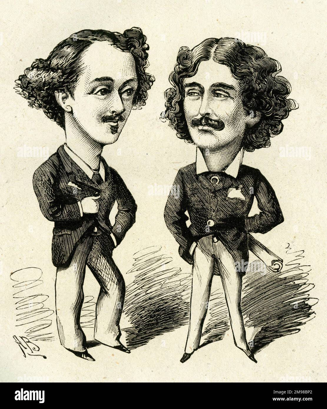 Cartoon, die beiden Herberts, Herbert Gladstone (links, 1854-1930) und Herbert Sims Reeves (rechts, 1855-1930) – sie haben die alten Männer noch nicht distanziert. Beide hatten berühmtere Väter (Gladstone, der Politiker, Reeves, der Sänger). Stockfoto