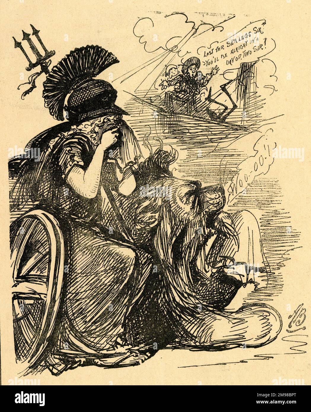 Cartoon, Britannia trauert... Henry Irving, legendärer Schauspieler-Manager, macht sich auf seine Tour nach Amerika. Stockfoto