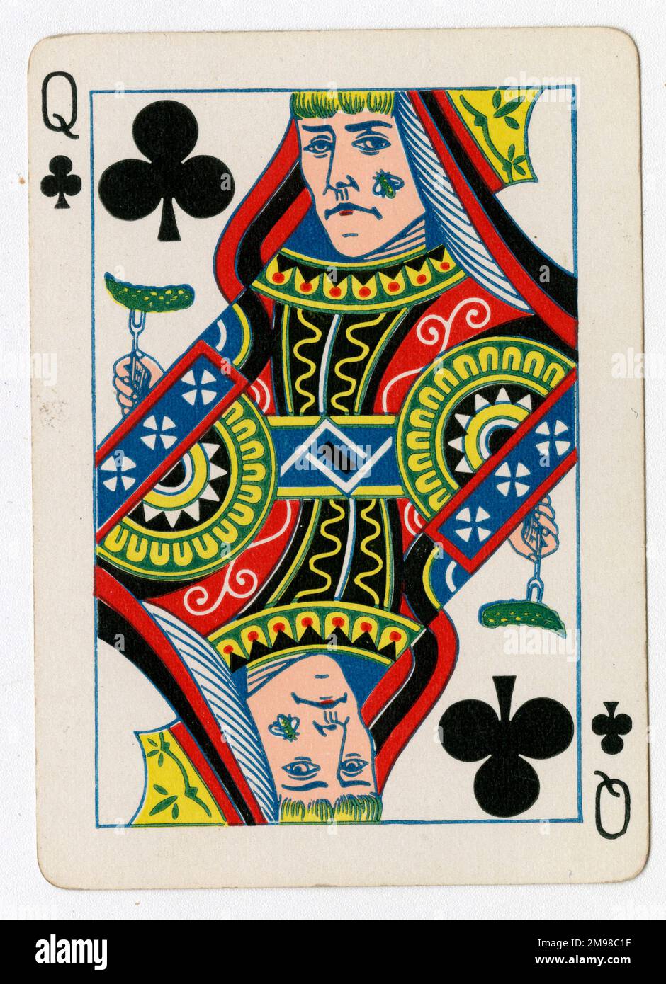 Spielkarten „Vanity Fair Transformation“ - „Queen of Clubs“. Stockfoto