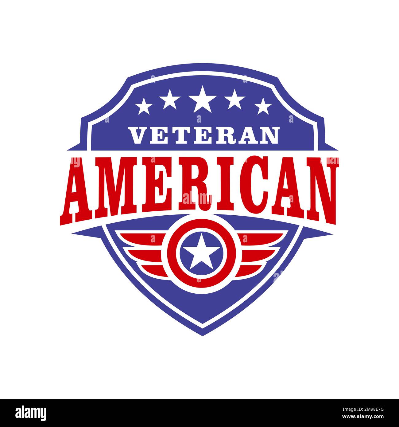 Schild-Emblem, Patriotic, Wings-Abzeichen mit US-Stern. Design-Vorlage für das Logo des Luftfahrt-Labels. US-Militärveteran-Vektordarstellung Stock Vektor