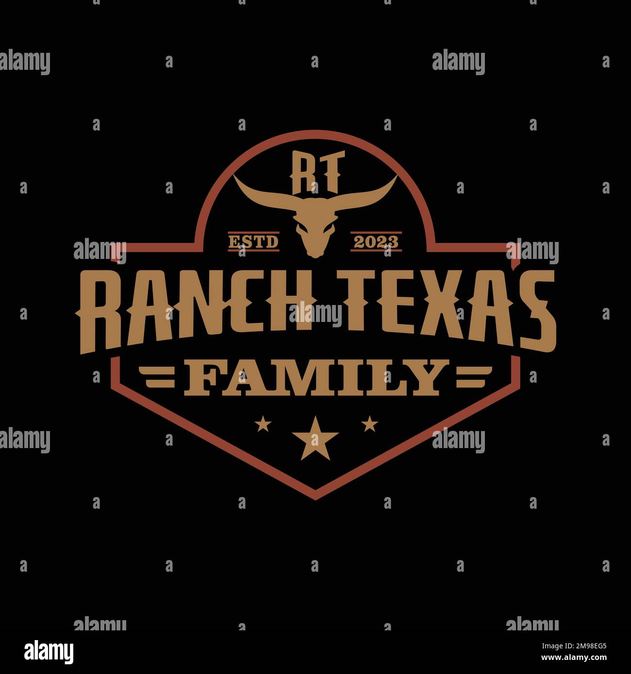 Vintage Retro Ranch Texas Familie Longhorn, Western State Bull Cow. Logo-Logo „R,T Vintage Label“, Vector Stock Vektor