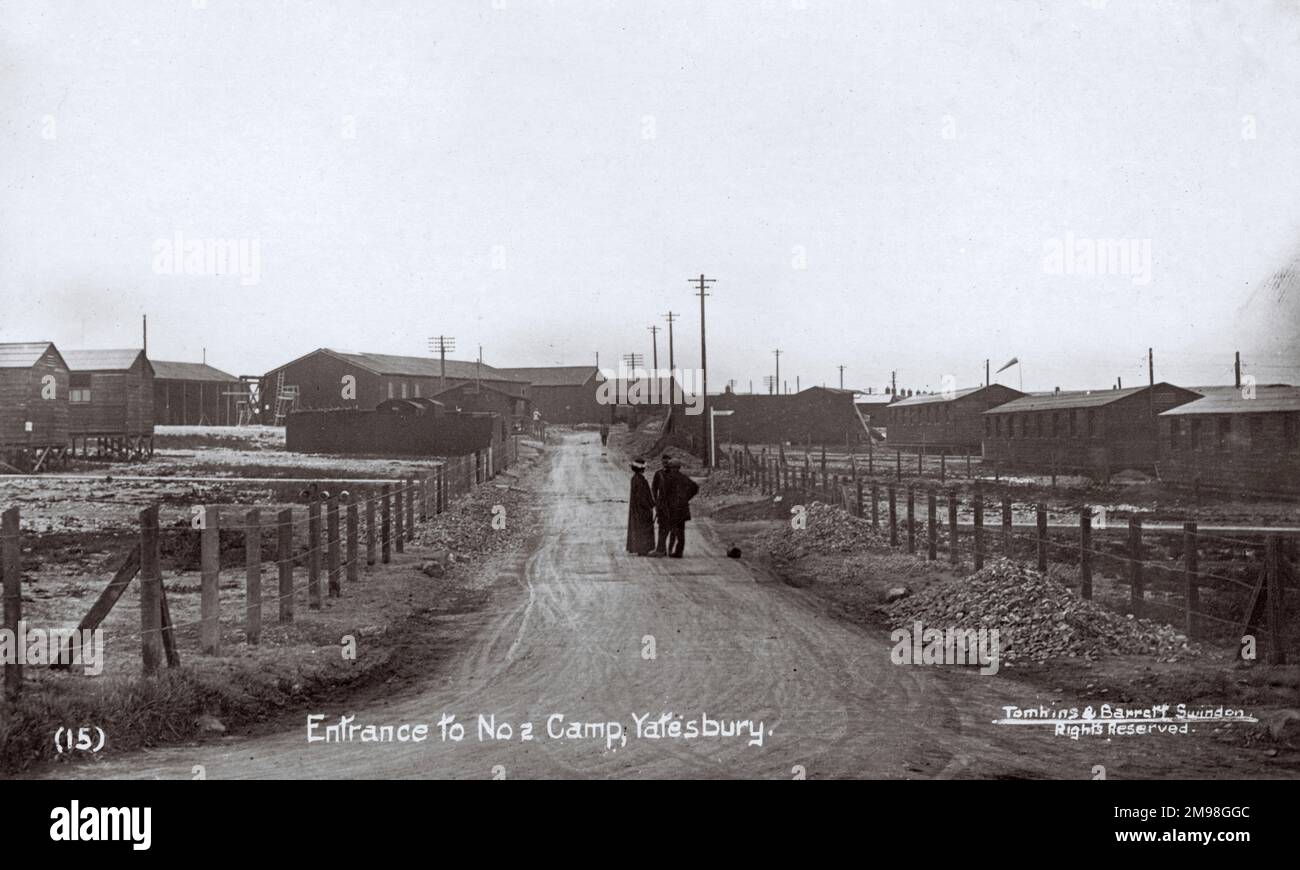 Eintritt zum Camp Nr. 2, Yatesbury, in der Nähe von Calne, Wiltshire, während des Ersten Weltkriegs. Stockfoto