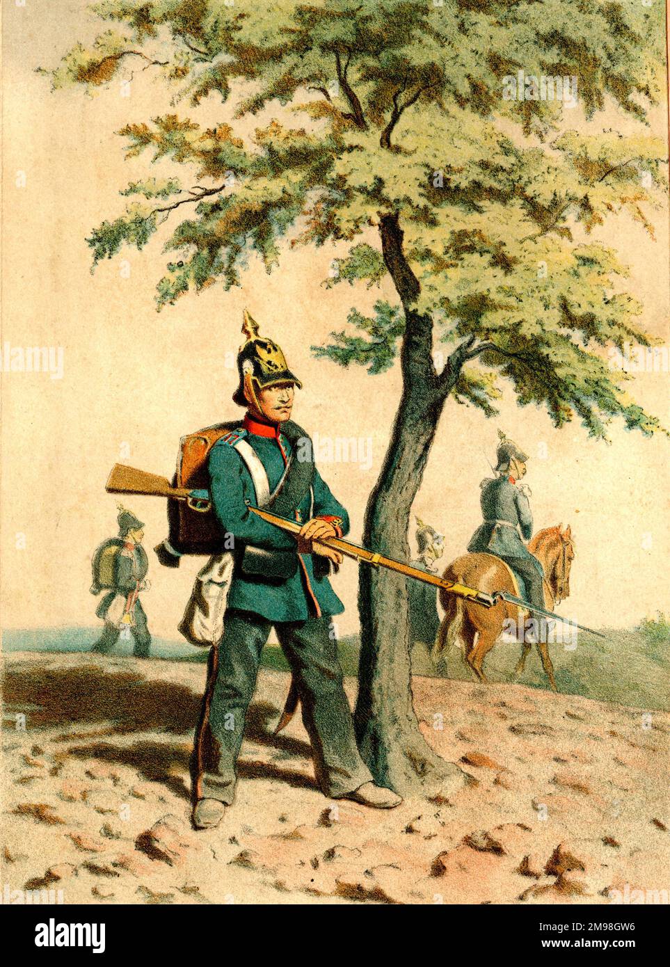 Preußisches Militär, zu Fuß und zu Pferd. Stockfoto