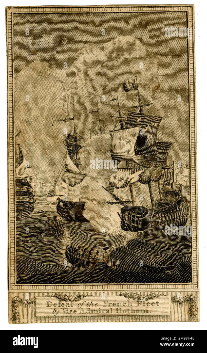 Niederlage der französischen Flotte durch Vizeadmiral Hotham in der Schlacht von Genua am 14. März 1795. Stockfoto