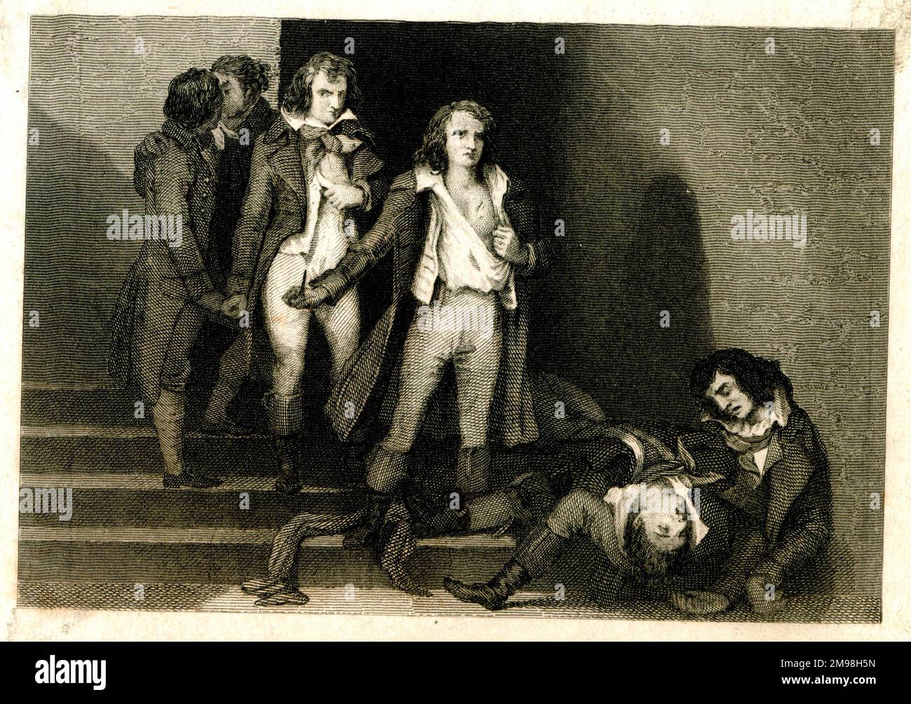 Tod von Gilbert Romme, Jean-Marie Goujon, Duquesnoy, Duroy, Doubrany und Bourbotte -- die letzten Montagnards, die sich am 17. Juni 1795 umgebracht haben, anstatt zur Guillotine zu gehen. Stockfoto