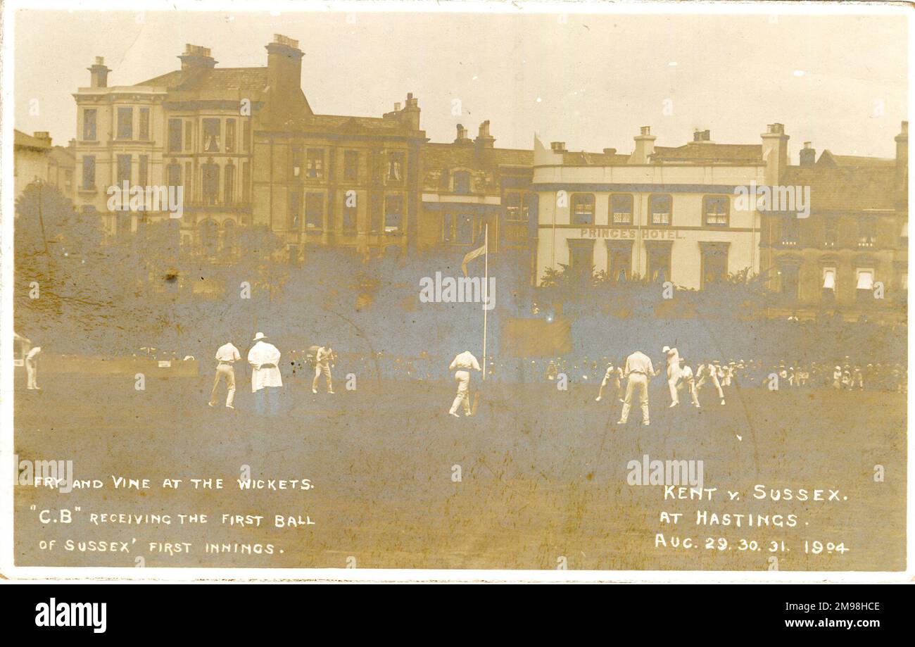 Cricketspiel, Kent gegen Sussex in Hastings, 29-31. August 1904, mit C B Fry und Vine in den Wickets. Stockfoto