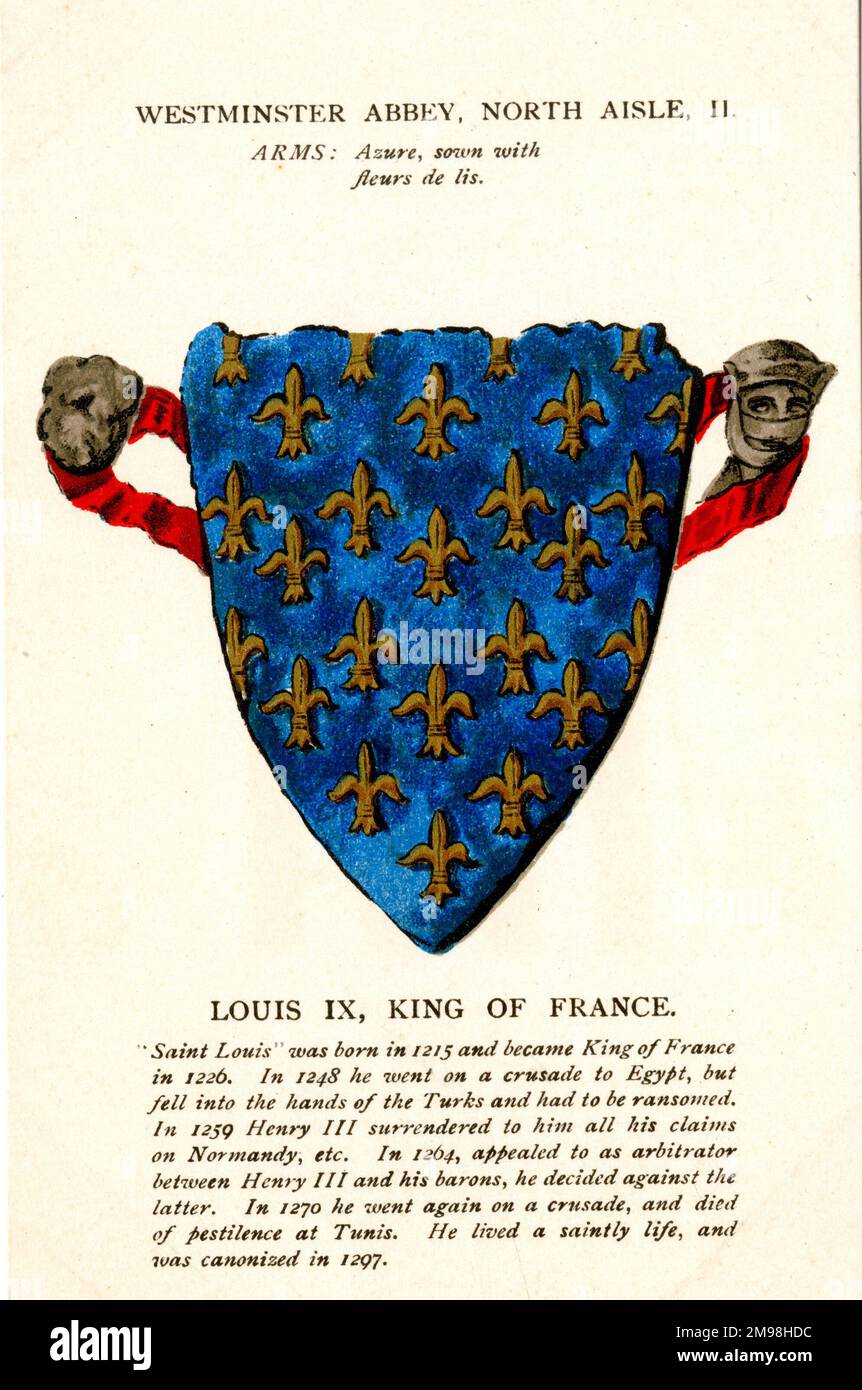 Heraldic Arms, Westminster Abbey, London - North Aisle, II - König Ludwig IX von Frankreich. Stockfoto
