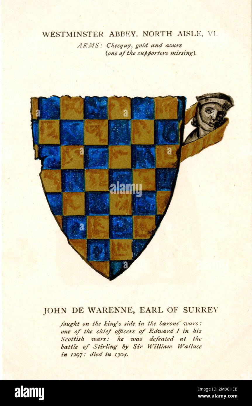 Heraldic Arms, Westminster Abbey, London - North Aisle, VI - John de Warenne, Earl of Surrey. Stockfoto