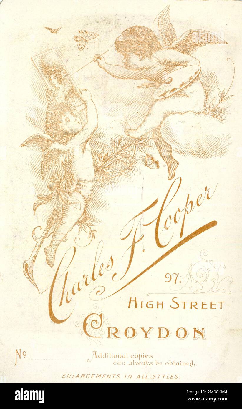 Schrankfoto, Design auf der Rückseite, Charles F. Cooper, Fotograf, 97 High Street, Croydon. Stockfoto