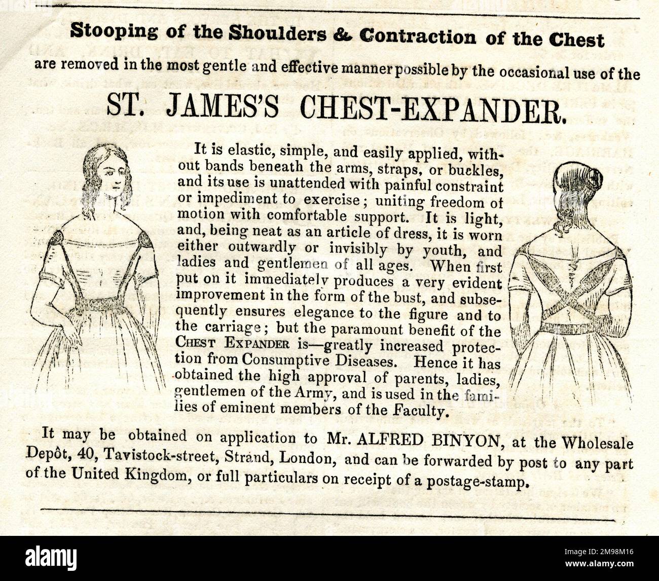 Werbung, St James's Chest Expander -- das Einrücken der Schultern und die Kontraktion der Brust werden auf die sanfteste und effektivste Weise entfernt. Stockfoto