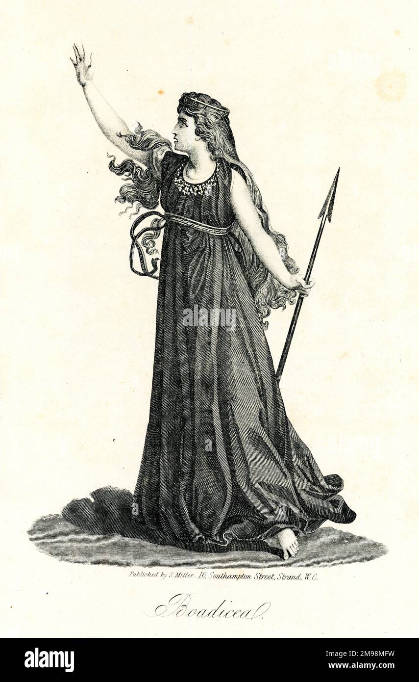 Boadicea (Boudica, 30-61 v. Chr.), eine Königin des britischen keltischen Iceni-Stammes. Hier in einer imaginären viktorianischen Illustration. Stockfoto