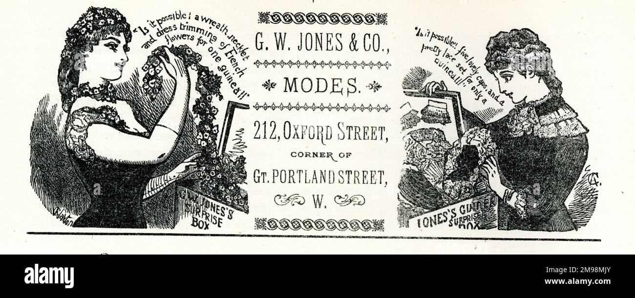 Werbung, G W Jones & Co Modi (Moden), Oxford Street, London. Stockfoto