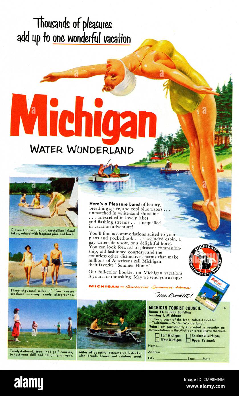 Werbung, Michigan Water Wonderland -- Tausende von Vergnügungen summieren sich zu einem wunderbaren Urlaub. Stockfoto