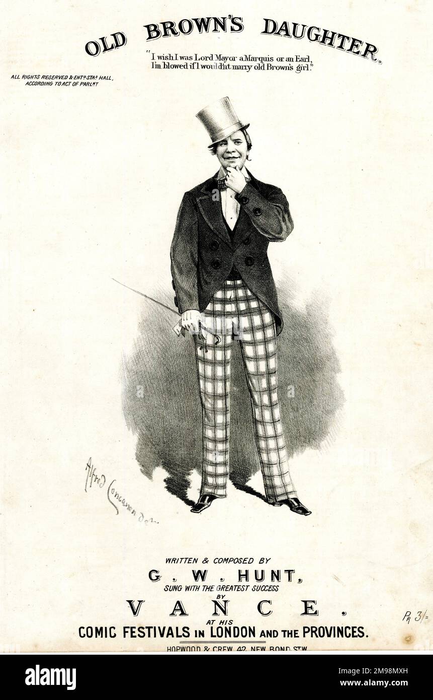 Titelseite: Old Browns Tochter, geschrieben und komponiert von G W Hunt, gesungen von Vance auf den Comic Festivals in London und den Provinzen. Stockfoto