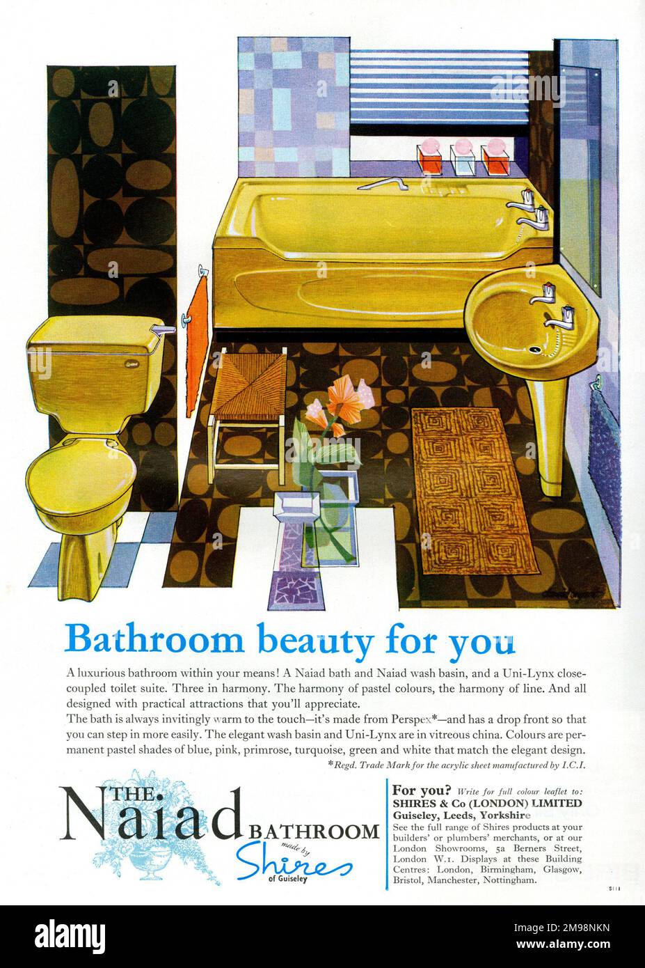 Werbung - The Naiad Bathroom, hergestellt von Shires & Co von Guiseley, Leeds, Yorkshire. Stockfoto