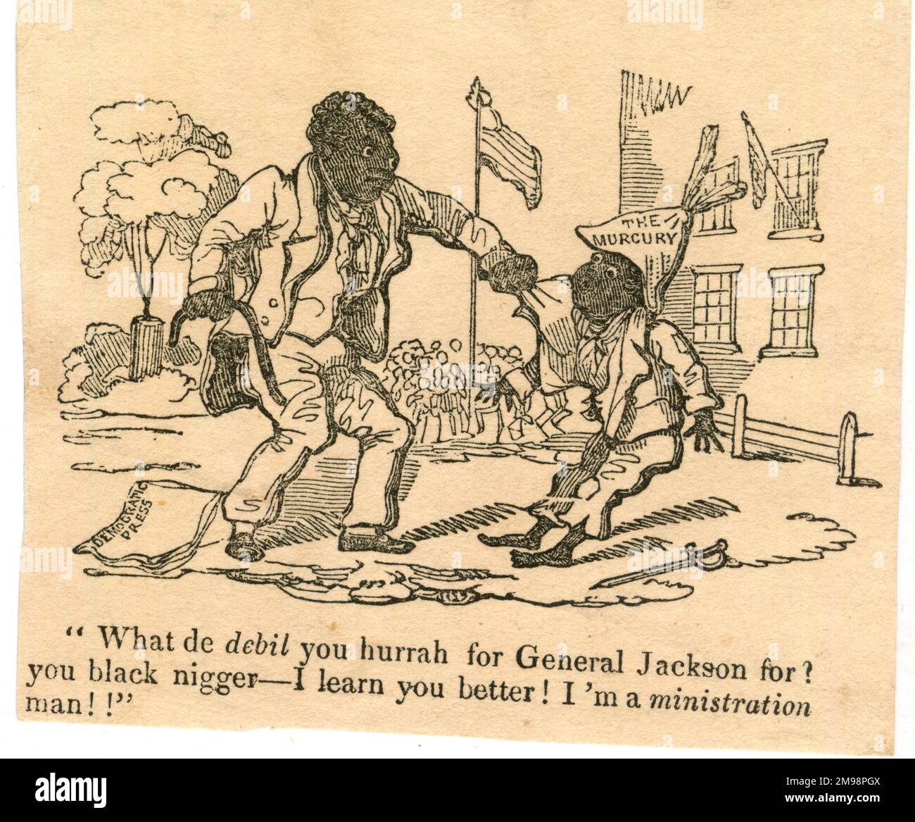 Cartoon, Unterstützung für General Jackson, schwarze Stereotypen. Stockfoto