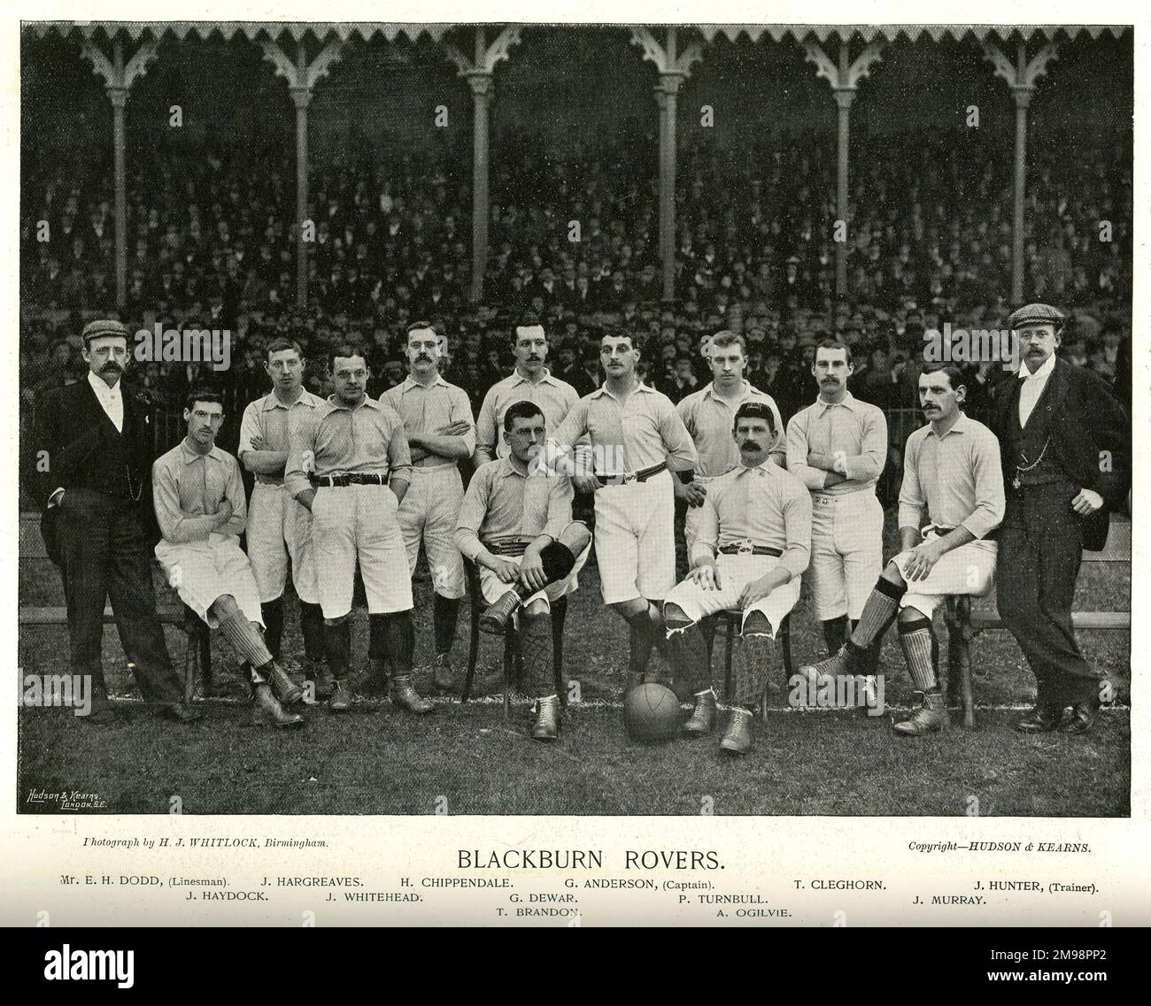 Blackburn Rovers Football-Team: Dodd, Hargreaves, Chippendale, Anderson, Cleghorn, Hunter, Haydock, Whitehead, Dewar, Turnbull, Murray, Brandon, Ogilvie. Stockfoto