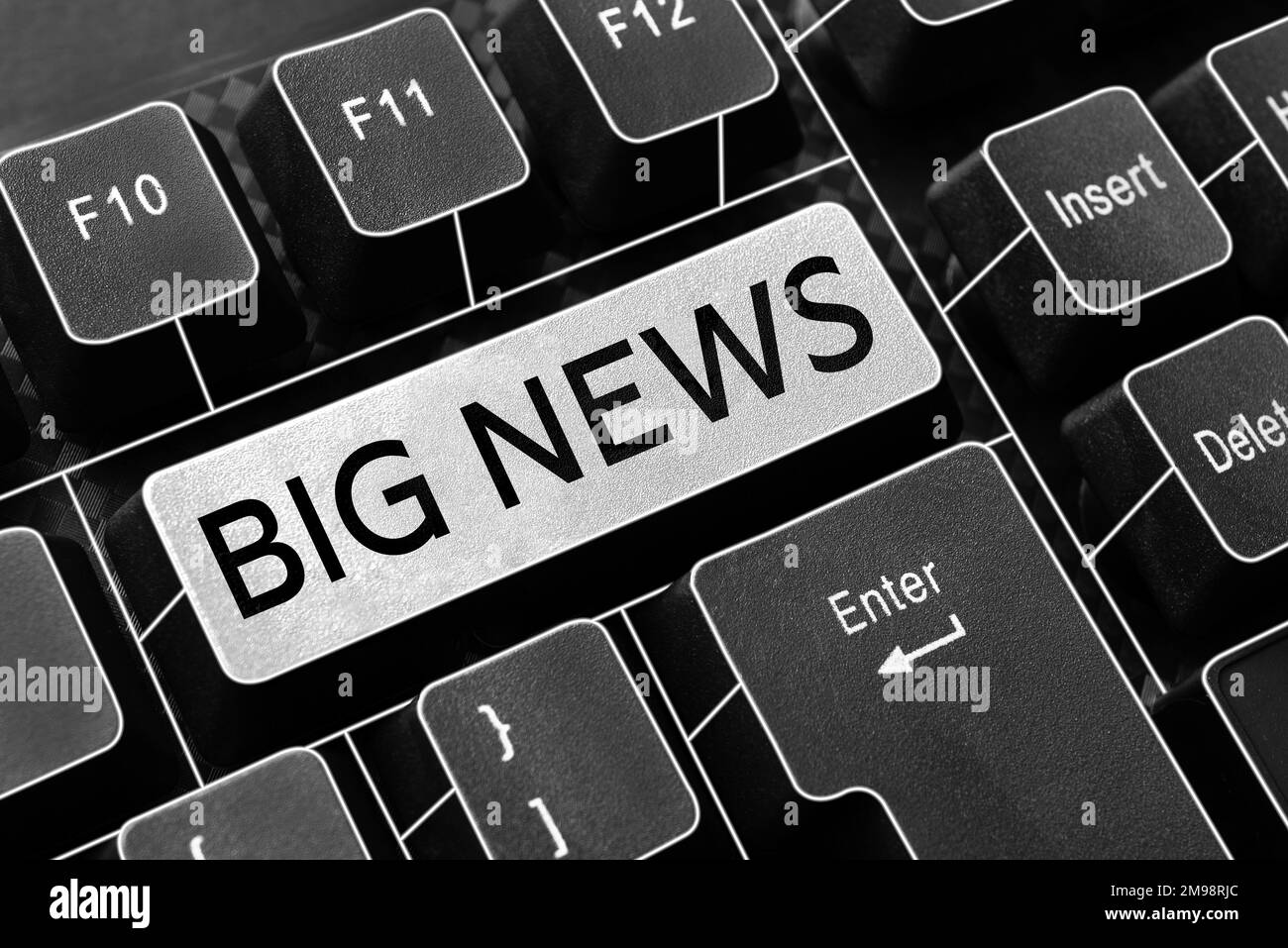 Textzeichen mit Big News. Konzept bedeutet, dass man Maßnahmen kennt, von denen noch niemand gehört hat. Teleporter-Journalist Stockfoto